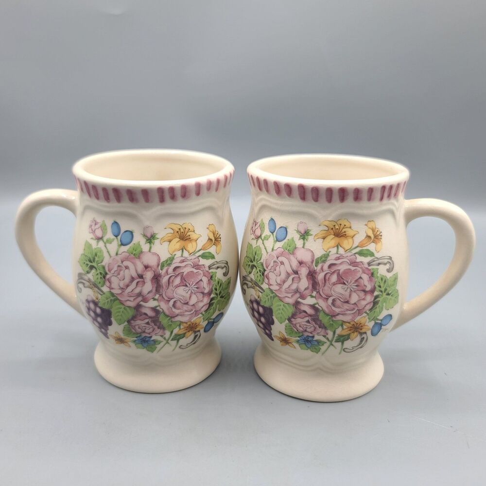 Himark Ceramic Floral Fruit Coffee Tea Mugs Vintage Set Of 2